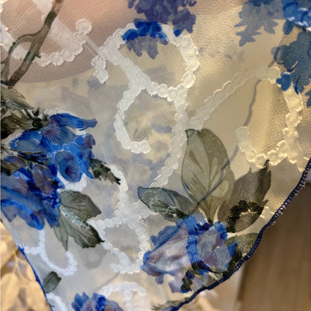Blue Floral Sheer Maxi Dress. Fully lined. Tailored. Size 1X - Picture 8 of 8